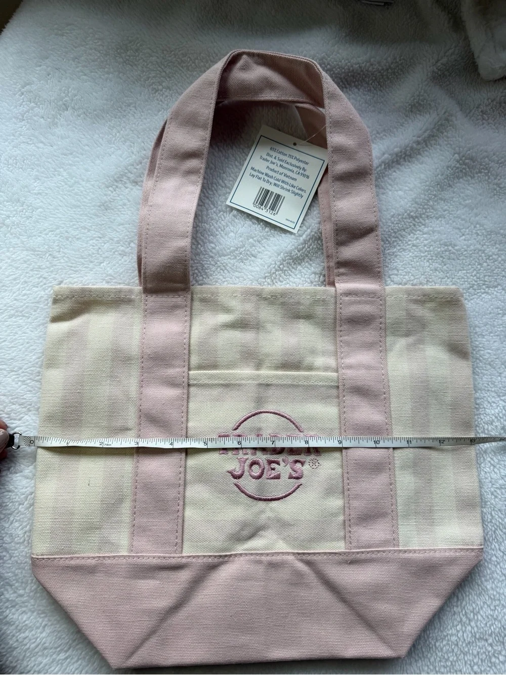 🛍️✨ NWT Mini Trader Joe's Canvas Tote Bag – Pink & Beige Stripes 🔥 NEW RELEASE